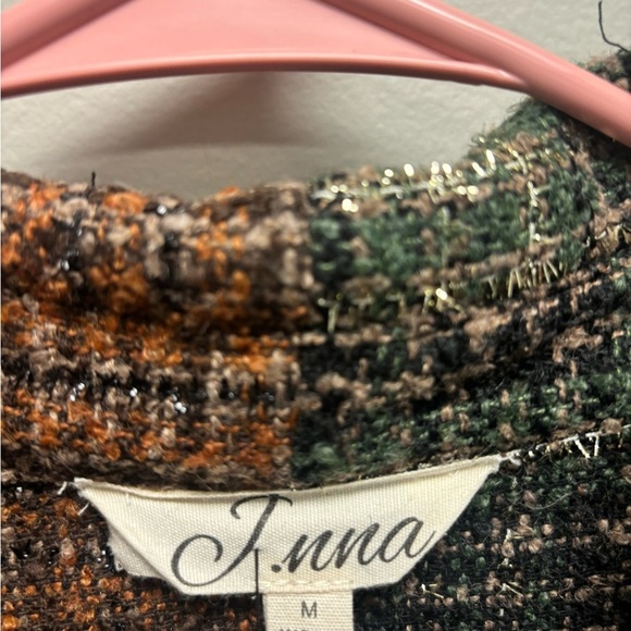 J.NNA Snap Down Tweed Plaid Contrast Longline Shacket - Picture 5 of 8